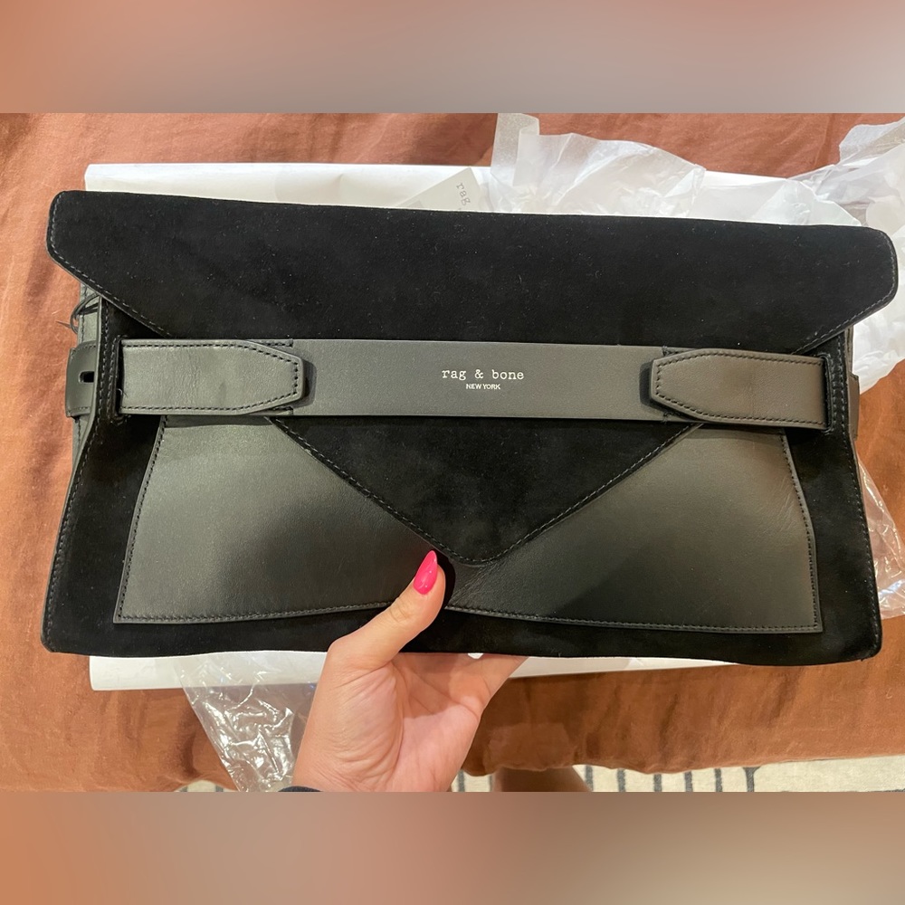Rag & Bone Large Black Suede Field Folio Clutch